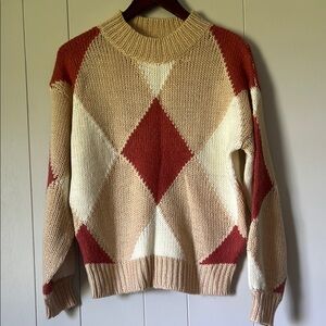 NWOT Lush Crewneck Sweater with Argyle Design